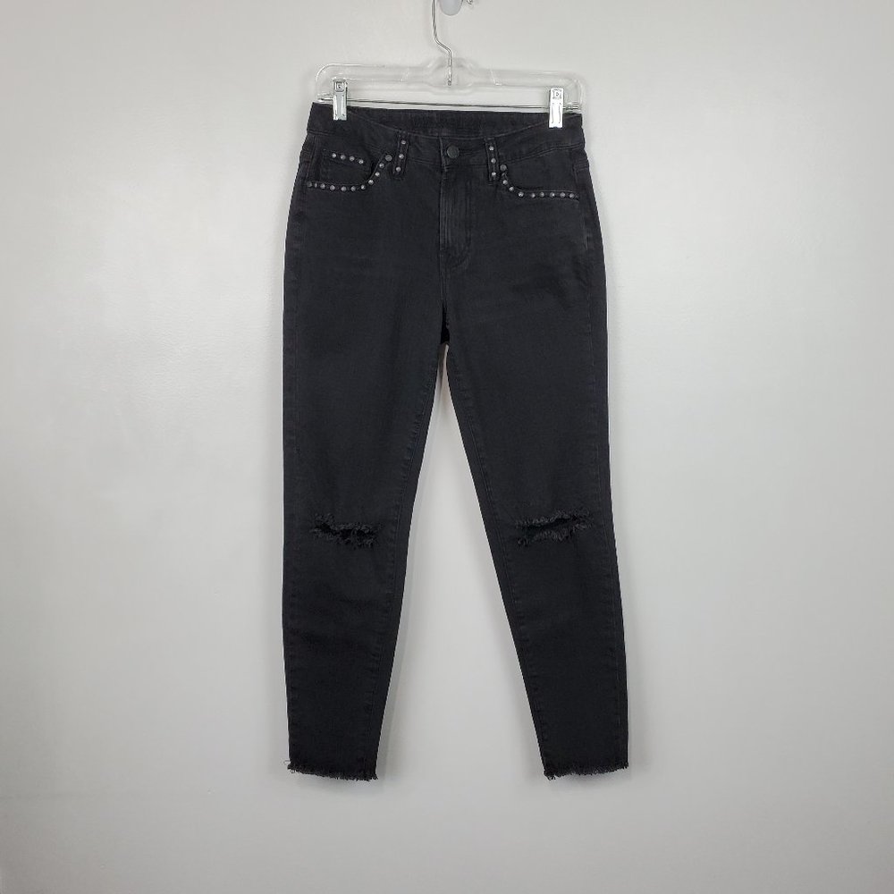 Massini Black Blow Out Knees Studded Denim Frayed Hem Jeans Size 4